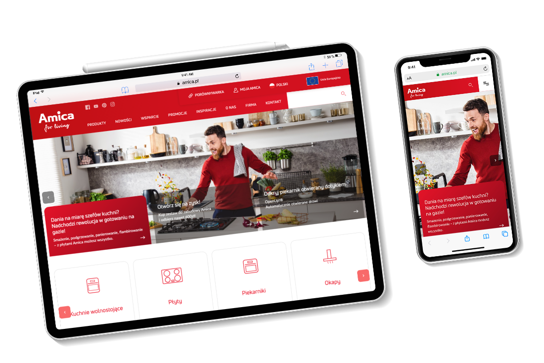 Tablet i smartfon z otwartymi stronami internetowymi Amica