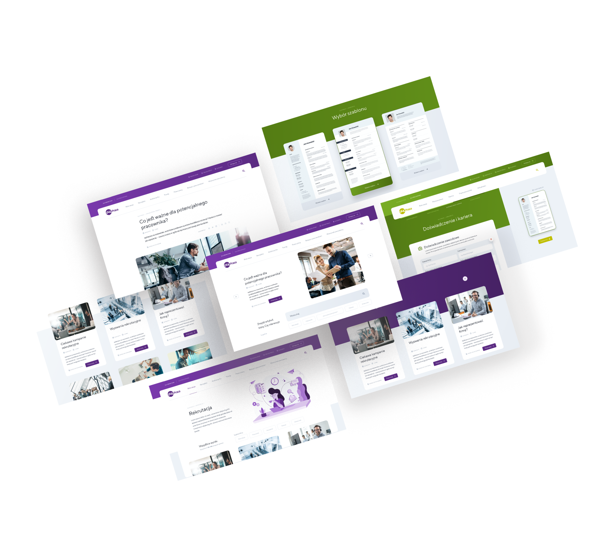 Zbiór zrzutów ekranu strony internetowej OLX Praca