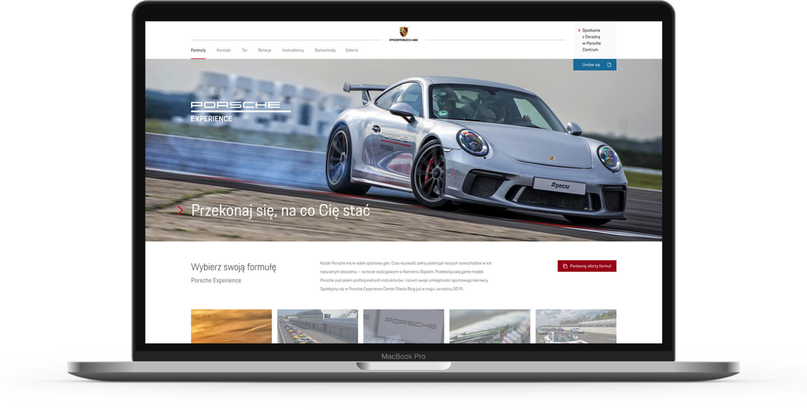 Laptop z otwartą stroną internetową Porsche Experience